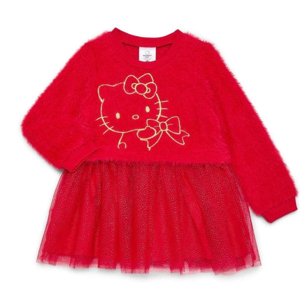 Hello Kitty 18M Baby Girls Red Gold Long Sleeve Tutu Tulle Dress